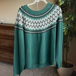 Elegant Teal Patterned Women's Sweater